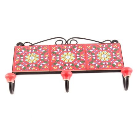 Red And Yellow Flower Tiles Ceramic Hooks